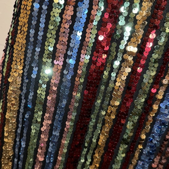 Bebe Rainbow dress Sequin Sheath cowl Draped Back small Stretchy Black NEW - Picture 5 of 6